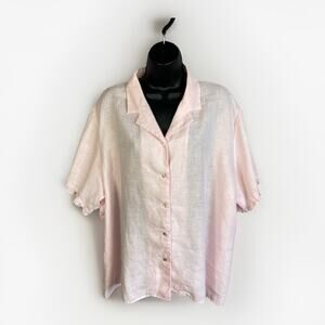 Edward 11 100% Irish Linen Women’s Short Sleeve Ruffle Trim Pink Hong Kong 3XL